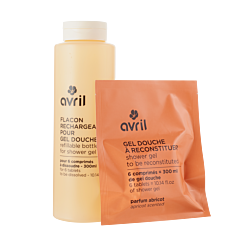 Kit gel douche Abricot en pastilles + flacon