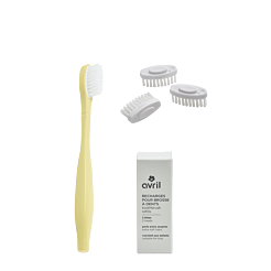 Kit enfant manche jaune + 3 têtes de brosse à dents - Poils extra souples