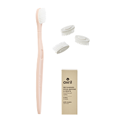 Kit manche rose + 3 têtes de brosse à dents - Poils souples