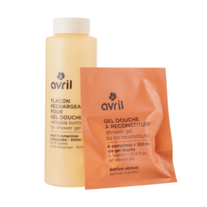 Kit gel douche Abricot en pastilles + flacon