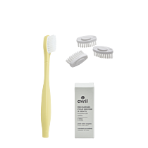 Kit enfant manche jaune + 3 têtes de brosse à dents - Poils extra souples