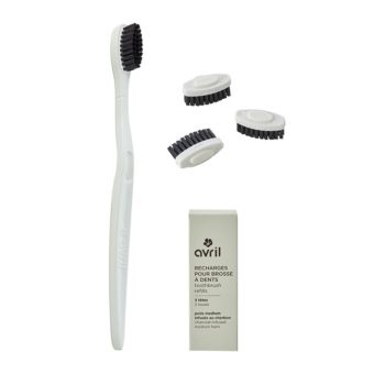 Kit manche vert + 3 têtes de brosse à dents - Poils medium