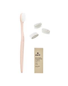 Kit pink handle + 3 toothbrush heads - Soft bristles