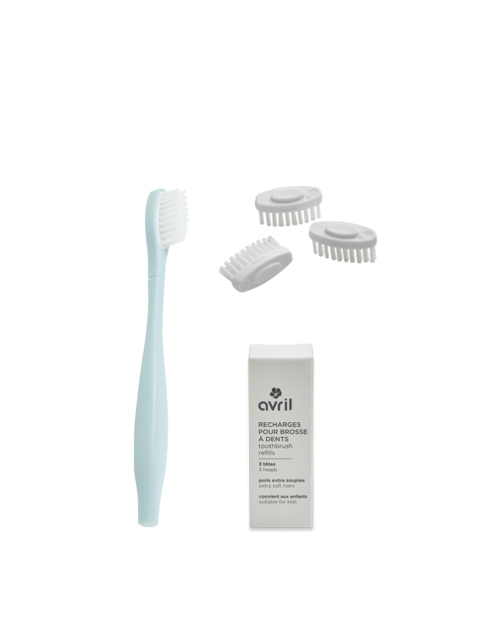 Kit enfant manche bleu + 3 têtes de brosse à dents - Poils extra souples