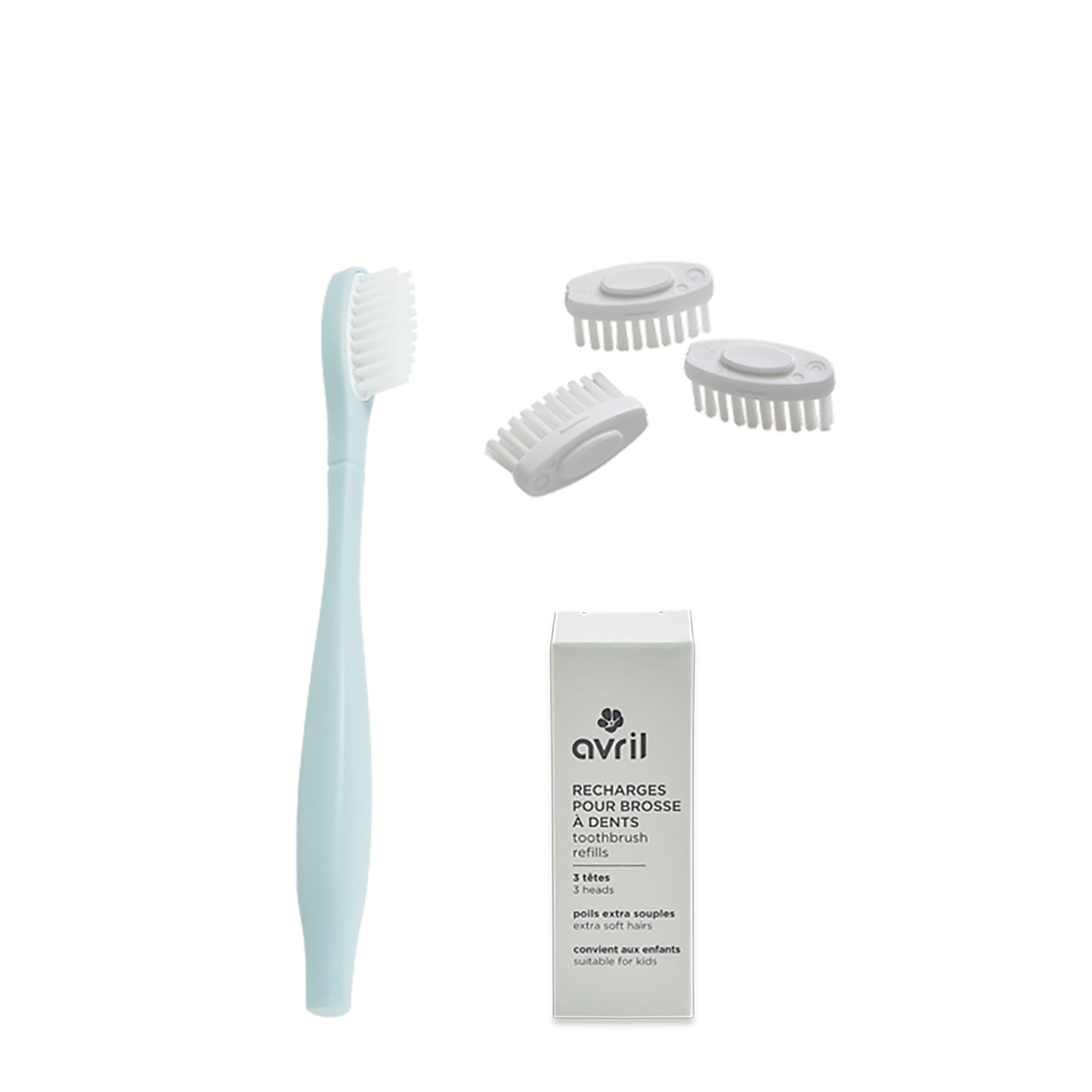 Kit enfant manche bleu + 3 têtes de brosse à dents - Poils extra souples