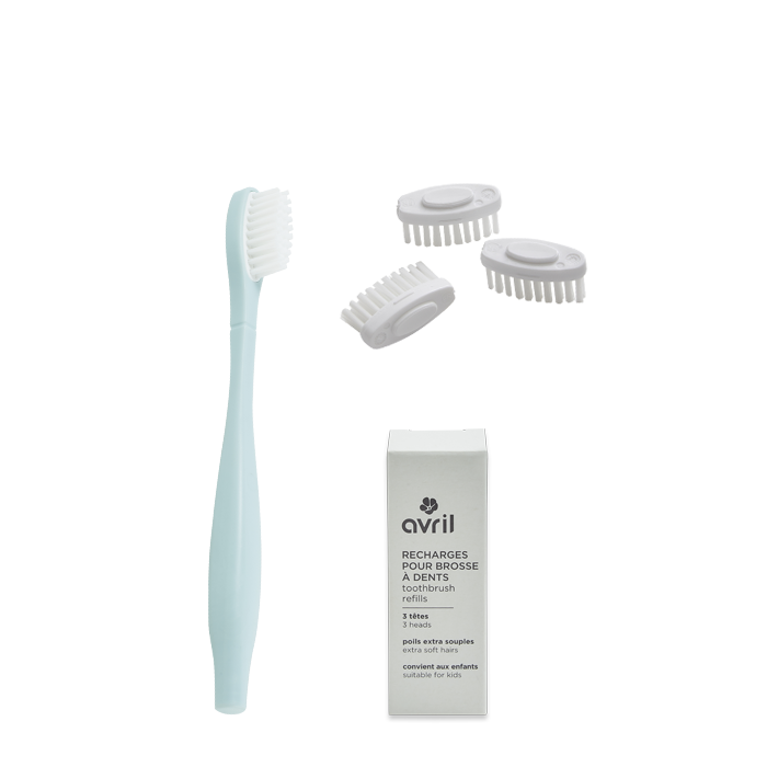 Children's kit with blue handle + 3 toothbrush heads - Extra soft bristles